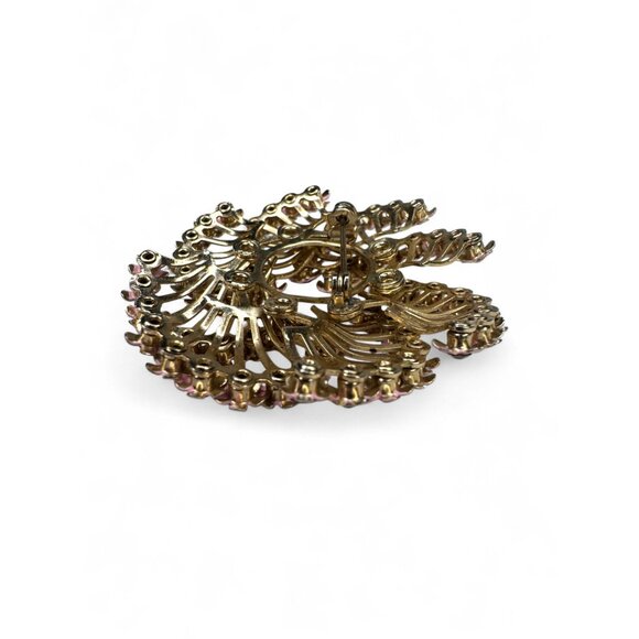 Vintage Pink Enamel Clear Rhinestone Floral Brooch Clip On Earrings Set - Picture 4 of 11